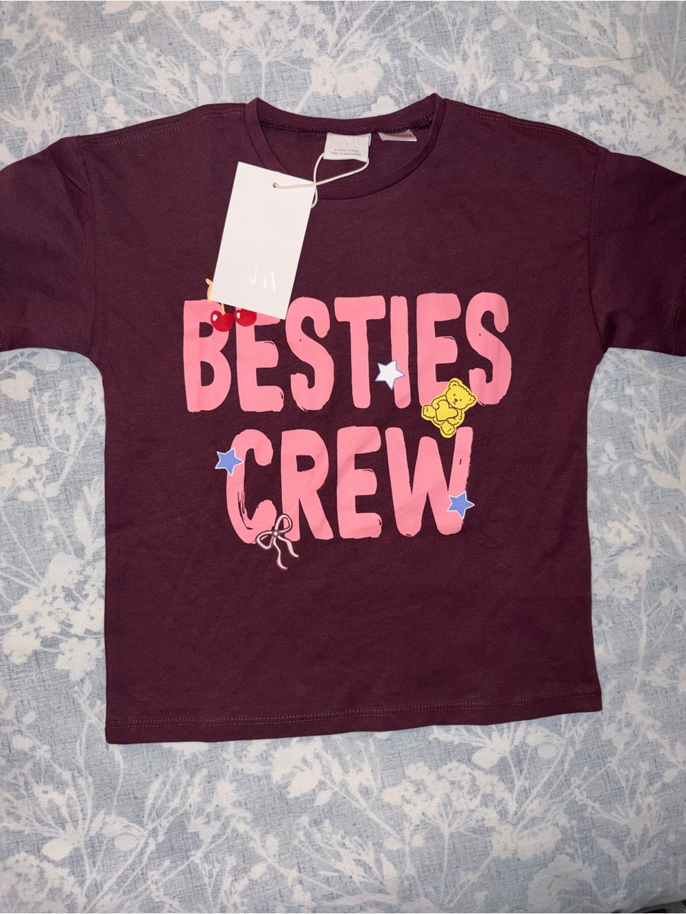 NWT Zara Girls Burgundy Bestie T-shirt | SZ 5